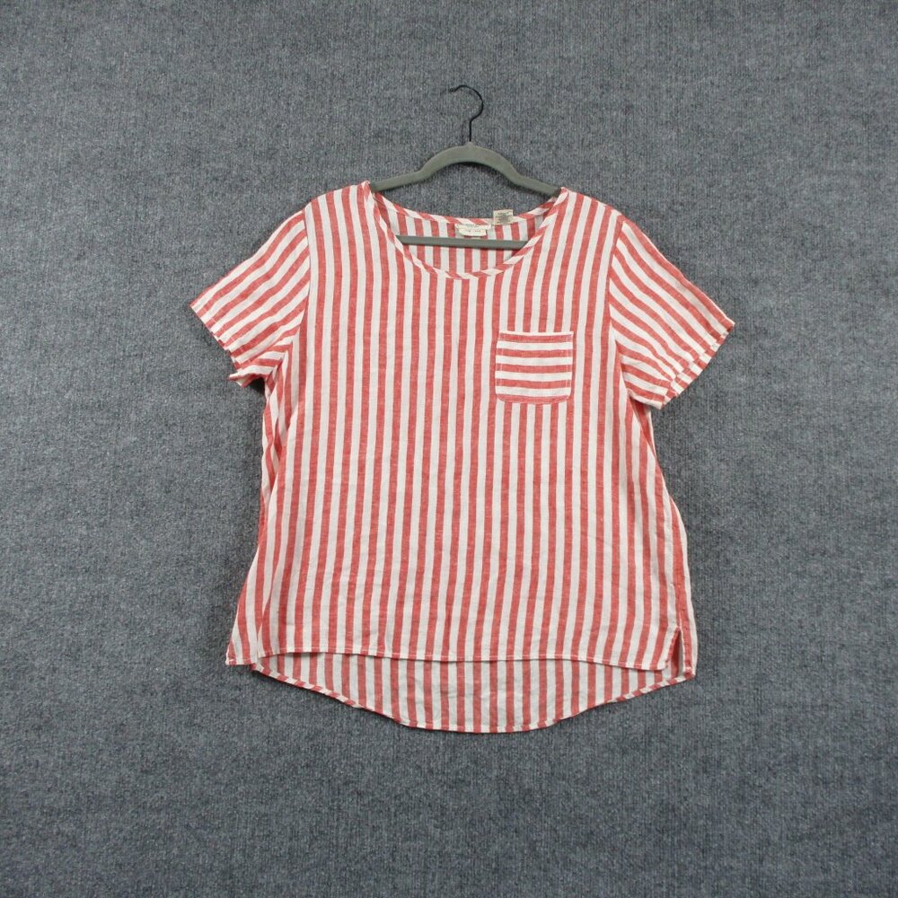 Christian Siriano Shirt Womens M Red White Linen Knit Lightweight Tunic Blouse